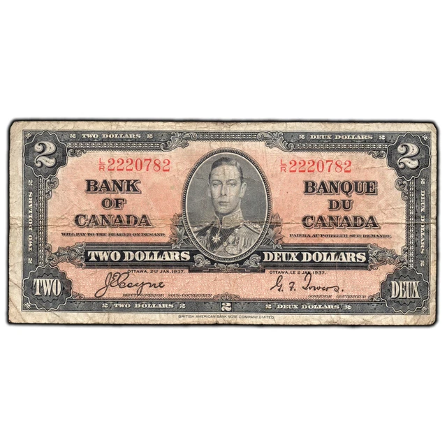 $2 1937 Bank of Canada Note Coyne-Towers L/R Prefix BC-22c