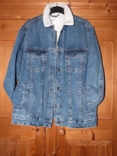 GIACCA DENIM DA uomo foderata Borg BERSHKA taglia media EUR 34 96