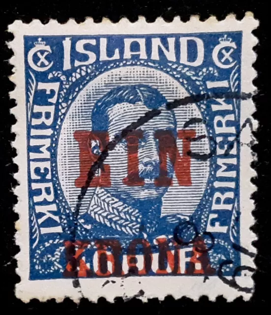 Iceland Stamp 1926 1kr on 40a Christian X Scott # 150 Used