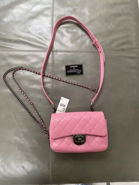 NWT CHANEL SMALL Classic Quilted Double Carry Flap Bag Waist Chain Pink  $5100 $4,300.00 - PicClick