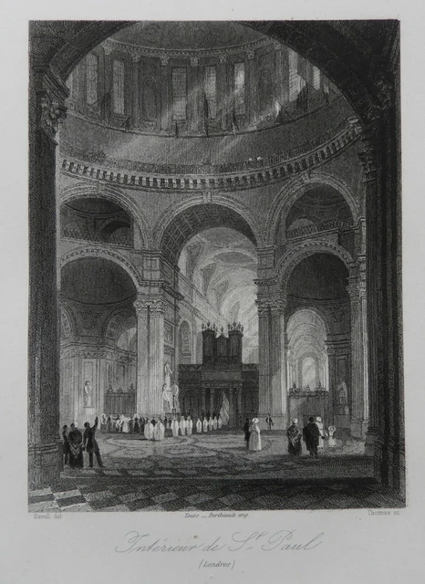 G-(n°14) * Londres =< église Saint-Paul    (vers 1850) Grande GRAVURE Ancienne