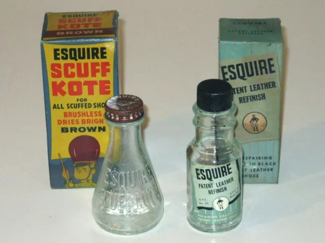 Vintage ESQUIRE SCUFF-KOTE & Patent LEATHER REFINISH Shoe Polish Bottles & Boxes