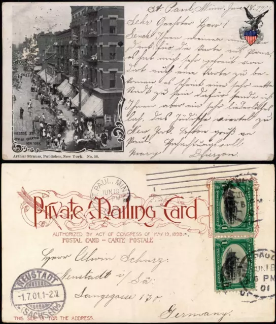 Postcard New York City Judaica/Judaika Hetser Street Jewish Quartier 1901