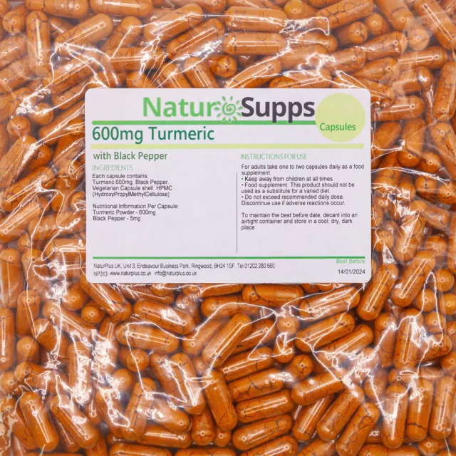 Turmeric and Black Pepper Capsules 600mg Natural Tumeric NOT Tablets 90 180 360