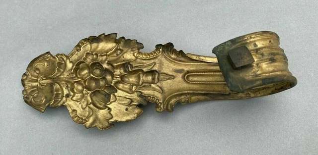 Antique Victorian Ornate Pressed Brassfloral Gilt Metal Curtain Tieback 3