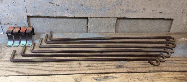 Lot of 6 vintage/antique steel swing arm curtain rod, 4 w/ brackets