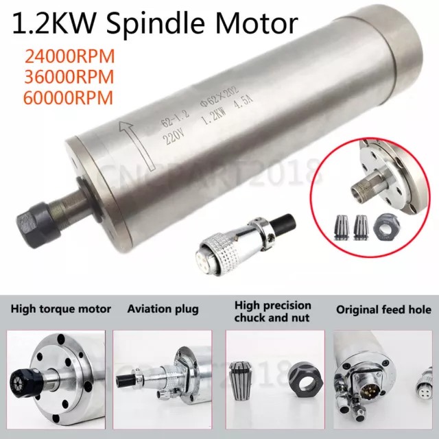 1.2KW Spindle Motor ER11 Water-cooled High Speed 400HZ D62mm CNC Engraving Route