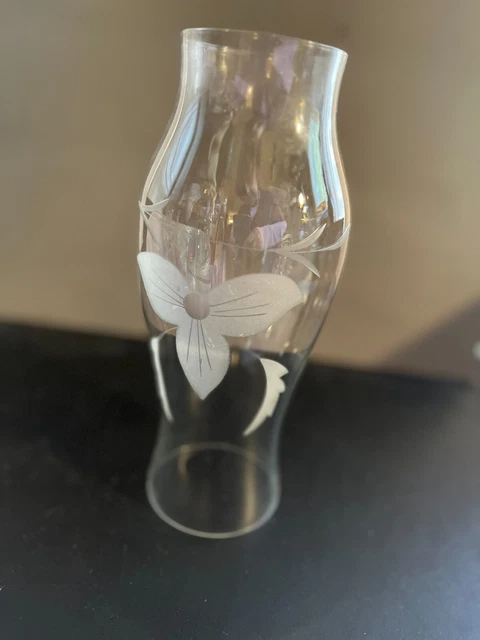 Vintage Hurricane Cut Glass Clear Lamp Candle Shade Globe Etched Trillium