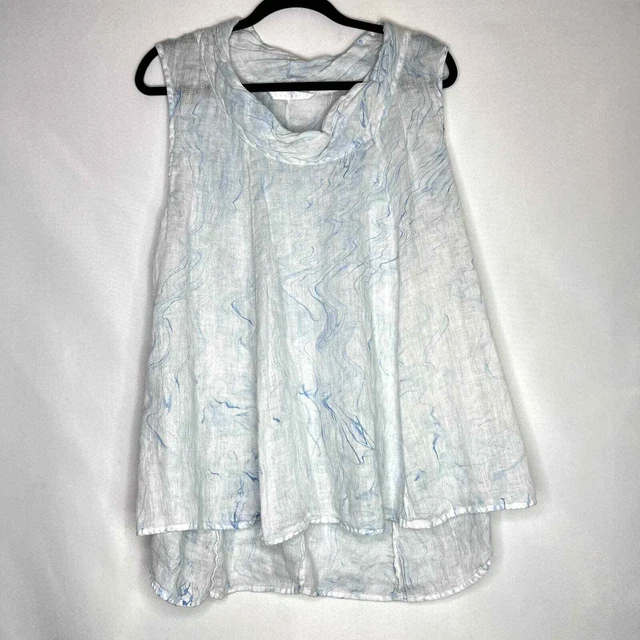 Women's Luna Luz Blue/White Tie-Dye Marble Tank Top Size Large Linen