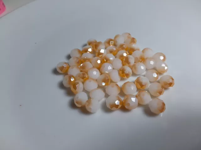 Job Lot Of 50 Pieces White/Peach Iridescent Rondelle Beads Loose 6x8mm approx