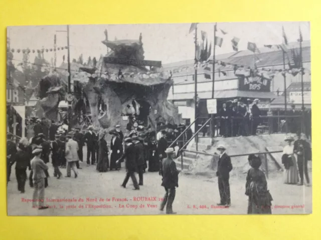 cpa ROUBAIX Expo du Nord FRANCE 1911 MANÈGE CAROUSEL LUNA PARK Le Coup de Vent