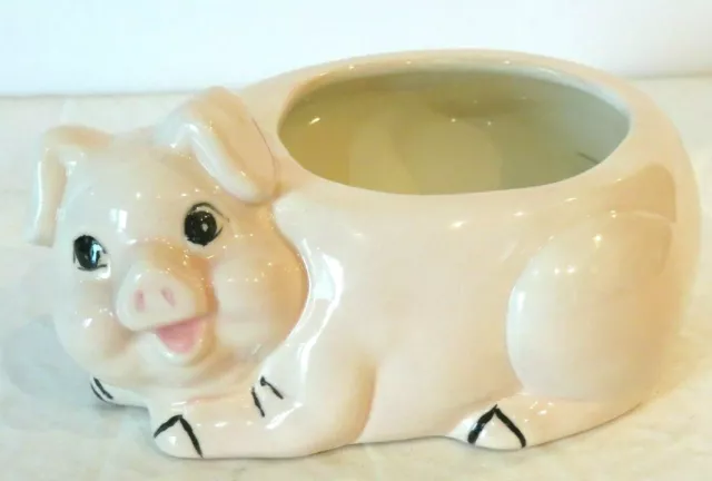 Pig Planter Trinket Dish Vintage Ceramic Farmhouse Decoration 5" Smiling Porky