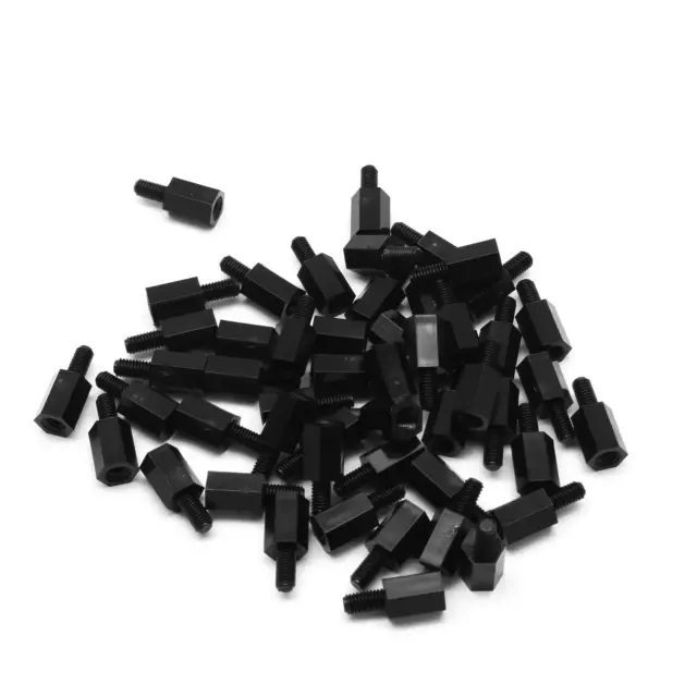 50pcs M3x8+6mm Nylon Threaded Spacer Standoff Black w/ Male + Female Threading