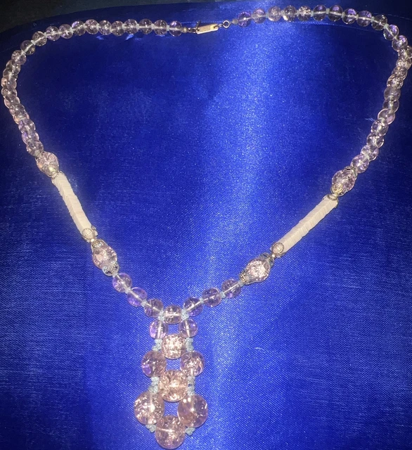 Vintage Miriam Haskell Pink Glass Necklace Beaded Antique Rare Graduated Size