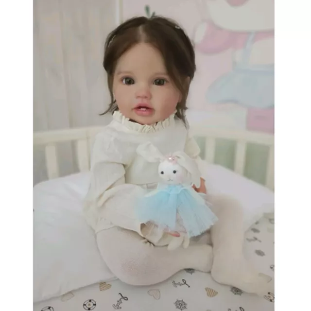 24inch Already Finished Reborn Baby Dolls Girl Toddler Brown Hair Handmade Gift