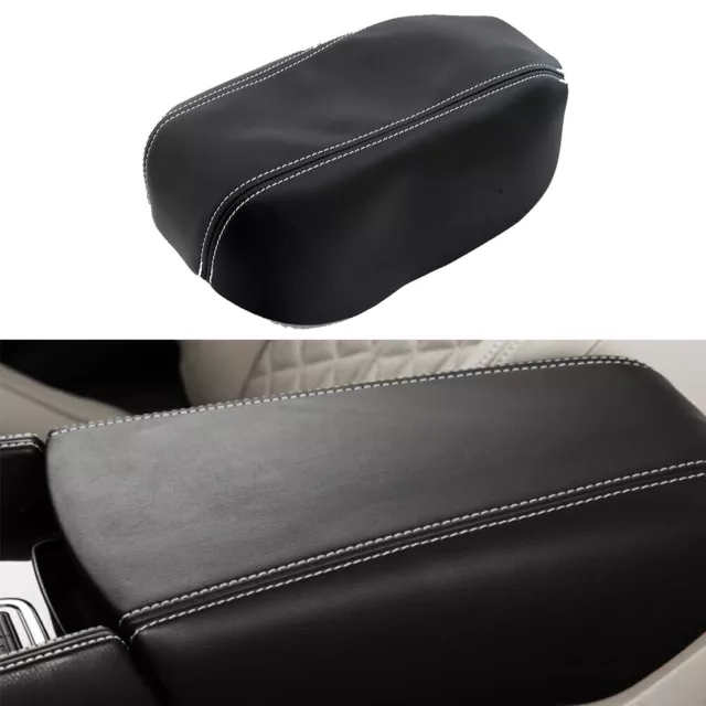 Black Leather Console Lid Armrest Cover Gray Stitch For 2016-2023 Nissan Maxima