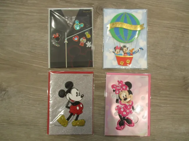 Disney Papyrus Mickey Mouse Glitter Sparkle Cards Blank & Birthday Lot of 4