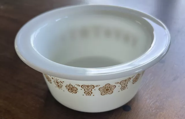 Vintage 1970s  Pyrex Butterfly Gold Round Butter Tub Bowl Dish —No Lid EUC