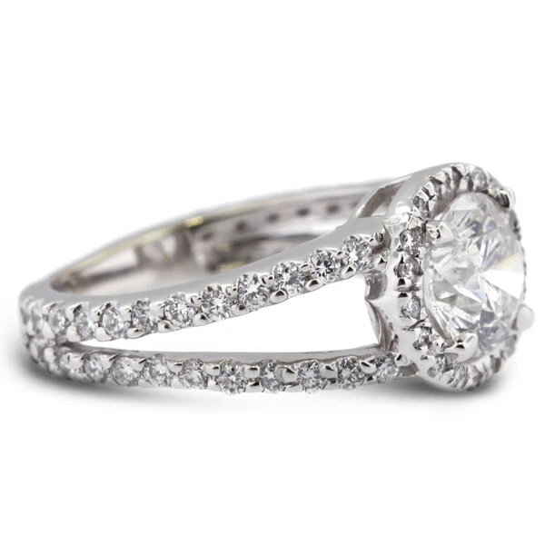 2.30ct F-VS2 Round Earth Mined Certified Diamonds 14k Gold Halo Side-Stone Ring