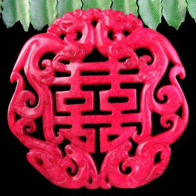 65x65x7mm Red Hand Carved Chinese Old Jade Dragon Pendant Bead G37091