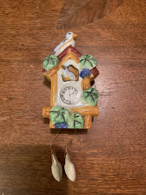 Vtg Bird Mini Cuckoo Clock Porcelain Ceramic Wall Pocket Vase Made In Japan