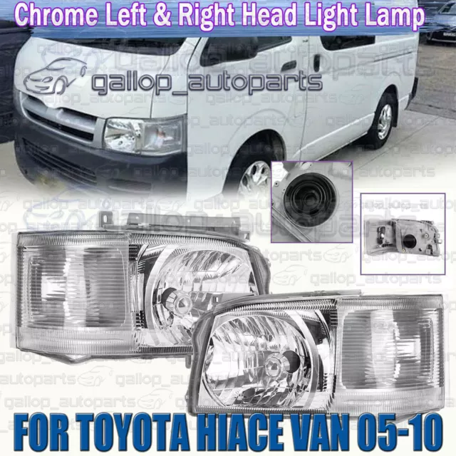 Pair of Head Light Lamp Chrome For Toyota Hiace TRH KDH Van Bus 2005~2010 LH+RH