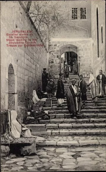 Ak Jerusalem Israel, Treppe zur Grabeskirche, Escalier alante du... - 3430783
