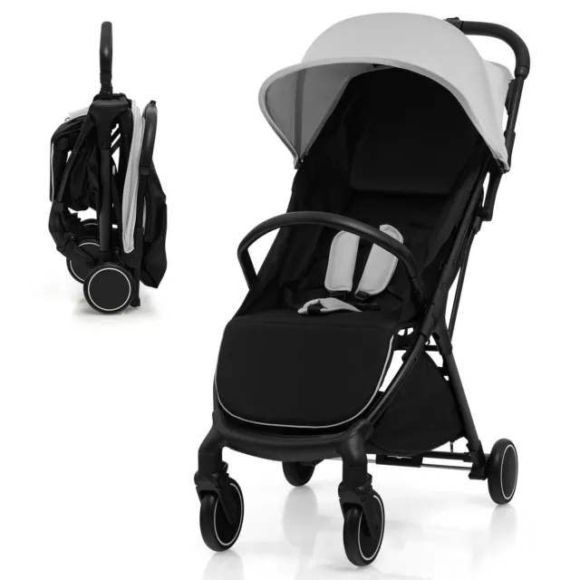 Foldable Baby Stroller Pushchair Pram Toddler Buggy Adjustable Backrest Canopy