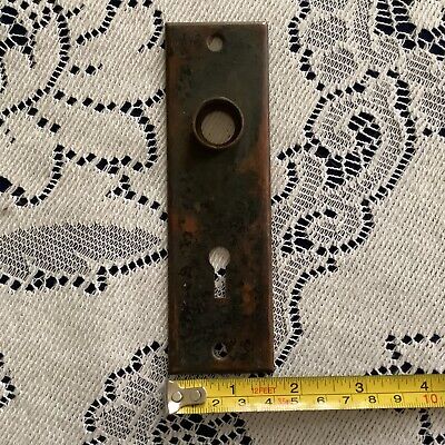 Antique Solid Brass Door Knob Key Hole Cover Backplate 5 3/8" x 1.5" Circa 1924 2