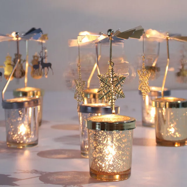 Candle Candlestick Tea Light Holder Rotary Spinning Carousel Metal Home Decor