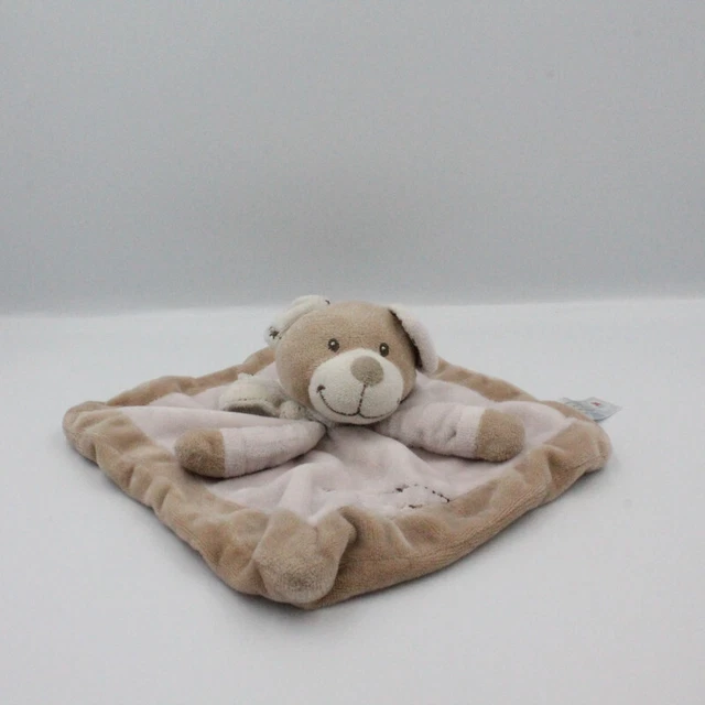 Doudou plat carré ours beige rose NICOTOY - 14835