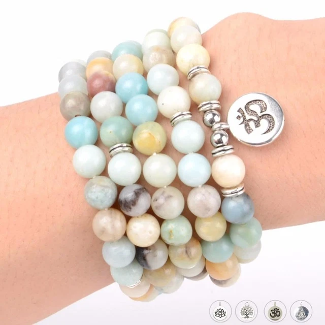 1 PC Uomo Donna 108 Pietra Naturale Braccialetti Om Ciondolo Buddha Mala Yoga Je