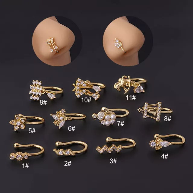 Clip On Naso Polsino Non Piercing Acciaio Inox Muso Falso Piercing Gioielli Fa$v