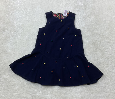 Gymboree Baby Girls Size 3T Embroidered Fruit Print Blue Tank Dress
