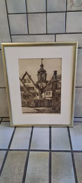 "Walter Romberg" orginal Radierung,signiert"alt Aalen Stadtkirche"57,5x45,5cm