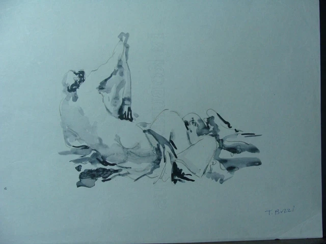 Tomaso Buzzi china acquerellata 1930"in robure virtus"firmato a mano