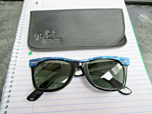 B&L Ray Ban USA 1992 Olympic Wayfarer Blue Mosaic W1086 Sunglasses & Case EXC!