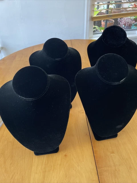 4 Black Velvet Necklace Display Busts Lot of 4