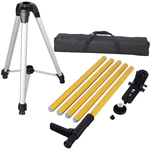 12Ft./3.7m Telescoping Pole with Adjustable Laser Level Tripod, 1/4-Inch by