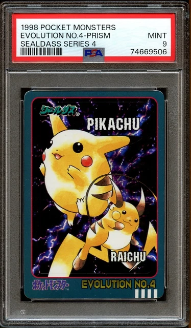 PSA 9 Pokemon Japanese Sealdass Series 4 1998 Holo Pikachu Raichu Evolution No.4