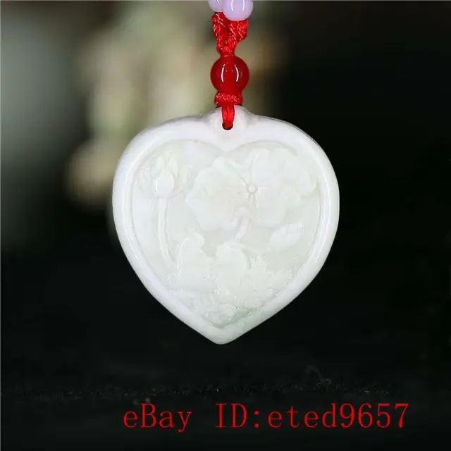 Jade Heart Pendant Necklace Chinese Jewelry Natural Gifts Carved Charm Amulet