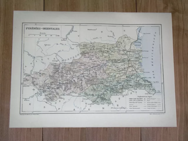 1887 ANTIQUE MAP Of Department Of Pyrenees-Orientales Perpignan ...