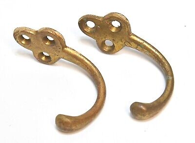 2 Vintage Matching Brass Wall Coat Or Hat Hooks