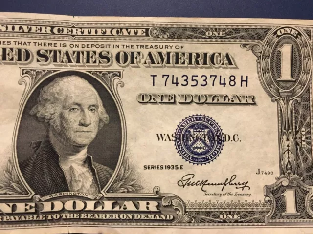 Crisp Series 1935 E $1 One Dollar Silver Certificate ** Note Blue Seal**