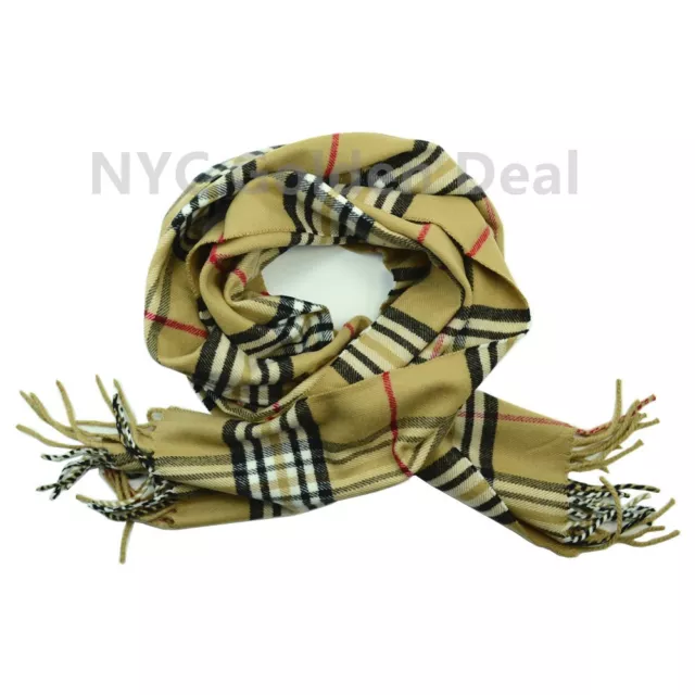 Men's 100% CASHMERE Scarf BEIGE Checked Plaid Design Soft  MADE IN SCOTLAND