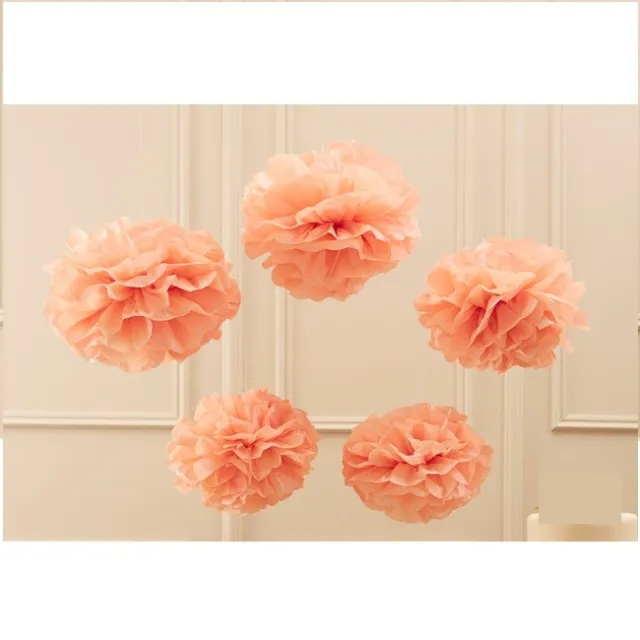 16" Tissue Paper Pom Poms Flower Balls  Wedding Party Decoration - Peach-10Pack