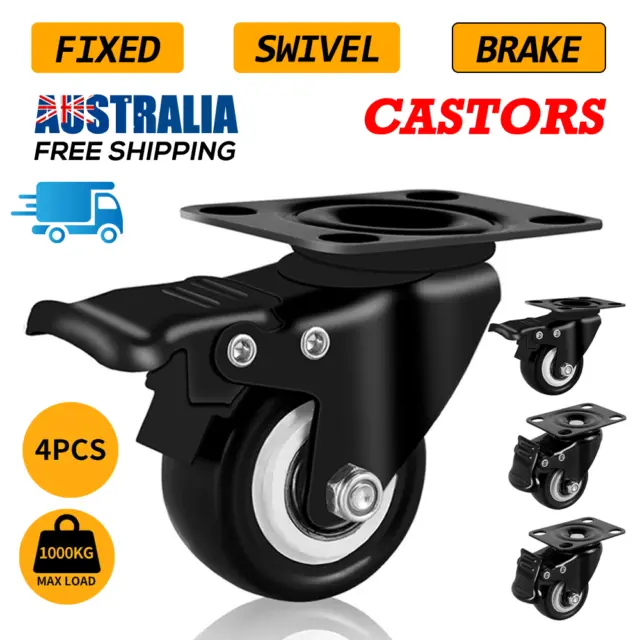 4PCS Castors Wheels 5" 3" 2" Heavy Duty Fixed/Swivel/Brake Caster Red Wheels