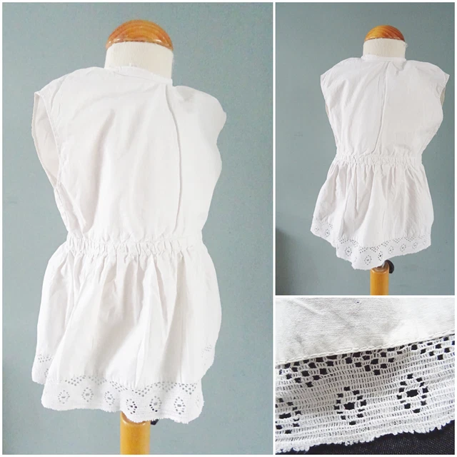 Sottoveste antica per bambine cotone vittoriano pizzo all'uncinetto c1890