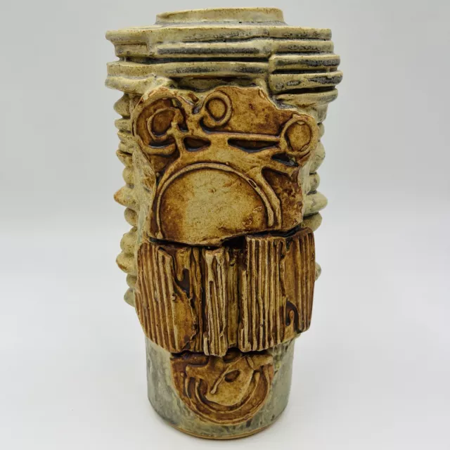 Bernard Rooke Stoneware Pottery Vase Abstract Brutalist 11.25 in Mid Century