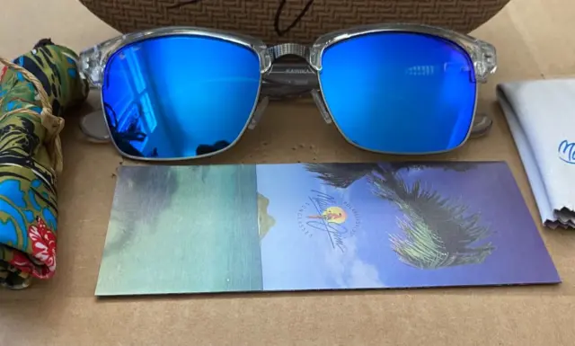 New Maui Jim Kawika Polarized Sunglasses B257-05CR Crystal/Blue Hawaii Glass NWT